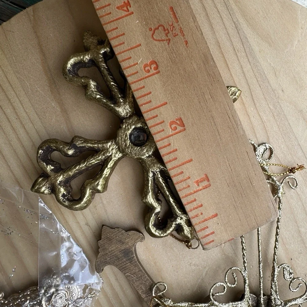 VTG Roman Inc Dimensional Cross Christmas‎ Holiday Ornaments Gold Tone Set Of 5